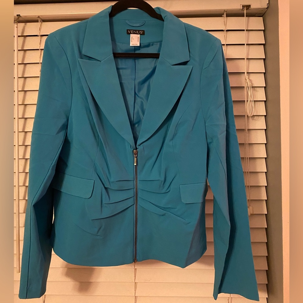Turquoise Blue zip front jacket